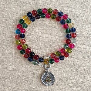 CRACKLE QUARTZ CRYSTAL NECKLACE W/ 925 EYE PENDANT--20"